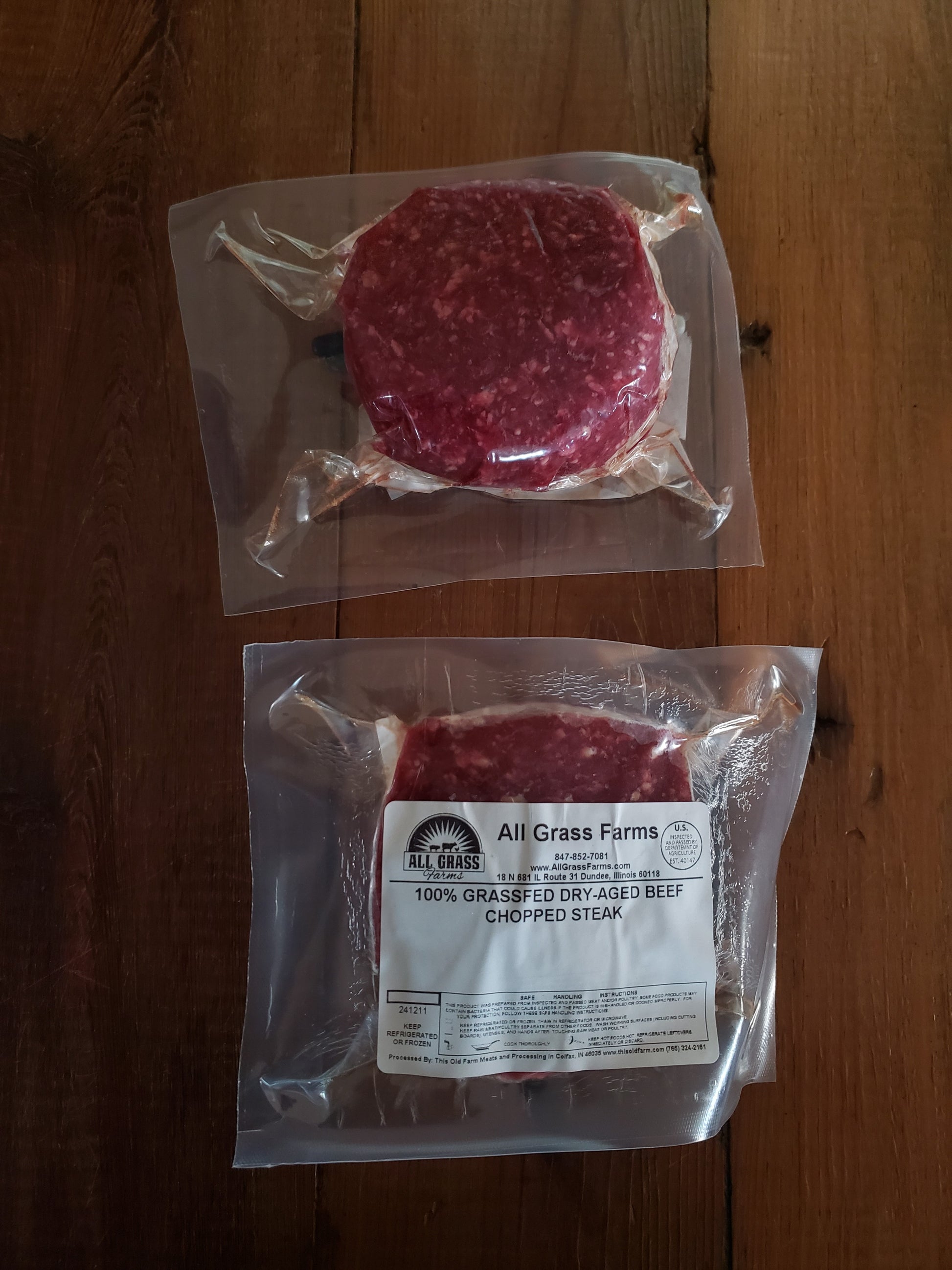 grass fed and finished dry aged chopped steak patties