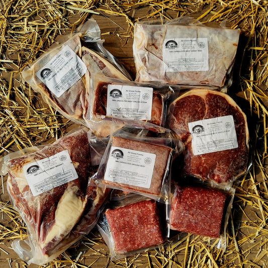 grass fed and grass finished dry aged beef sampler with steaks roasts and ground beef